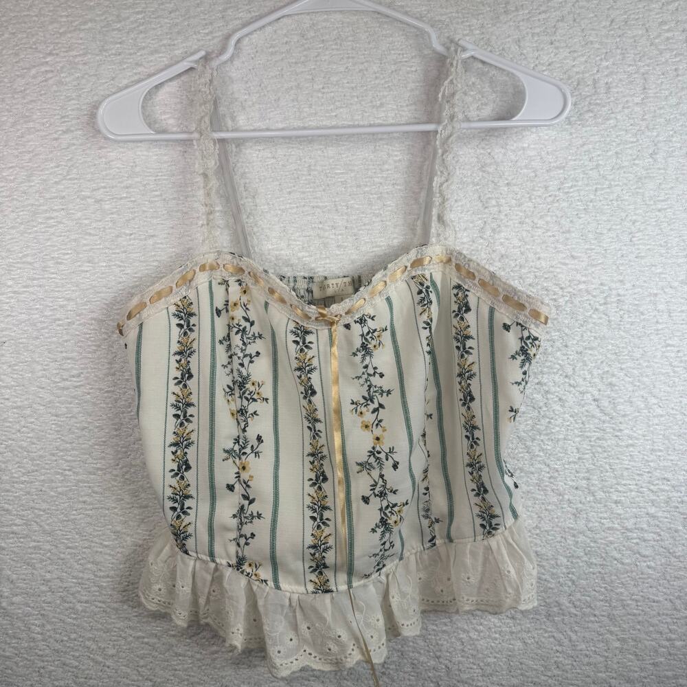 Thirty thirty white floral embroidered lace tank top sz large boho cottage core
